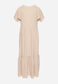 Born2be - Jasnobeżowa Sukienka o Rozkloszowanym Kroju z Wiskozą Filastia. Okazja: na co dzień. Typ kołnierza: dekolt w kształcie V. Kolor: beżowy. Materiał: wiskoza. Długość rękawa: krótki rękaw. Typ sukienki: rozkloszowane. Styl: klasyczny, casual, elegancki #5