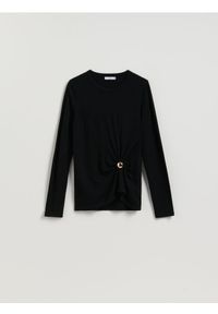 Reserved - Sweter z detalem - czarny. Kolor: czarny. Materiał: dzianina, wełna