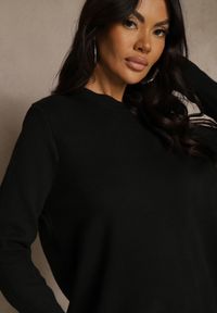 Renee - Czarny Klasyczny Sweter z Wełną i Bawełną Bez Zdobień Neandia. Kolor: czarny. Materiał: bawełna, wełna. Wzór: aplikacja. Styl: klasyczny #4