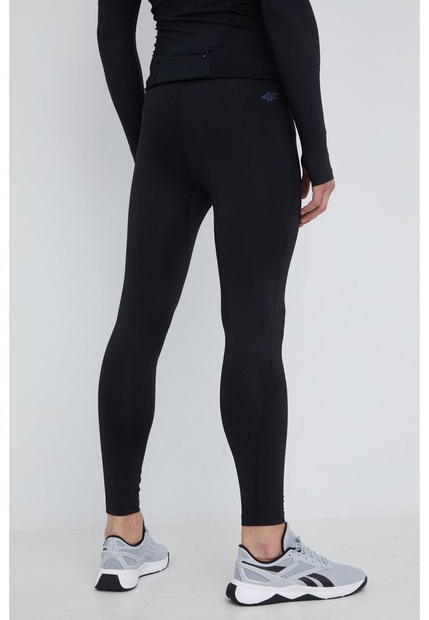 4f - 4F legginsy do biegania męskie kolor czarny gładkie. Kolor: czarny. Materiał: skóra, materiał. Wzór: gładki