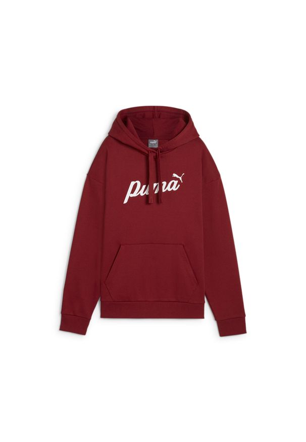 Puma - Damska bluza z kapturem ESS+ Script PUMA Intense Red White Rubber. Typ kołnierza: kaptur. Kolor: czerwony, biały, wielokolorowy