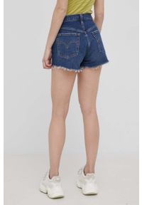 Levi's® - Levi's szorty jeansowe damskie kolor granatowy gładkie high waist. Okazja: na spotkanie biznesowe. Stan: podwyższony. Kolor: niebieski. Materiał: jeans. Wzór: gładki. Styl: biznesowy #3