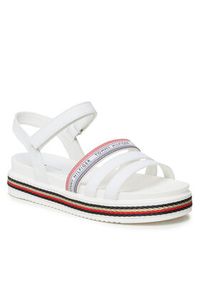 TOMMY HILFIGER - Tommy Hilfiger Sandały Platform Velcro Sandal T3A2-32762-0371 S Biały. Kolor: biały. Materiał: skóra