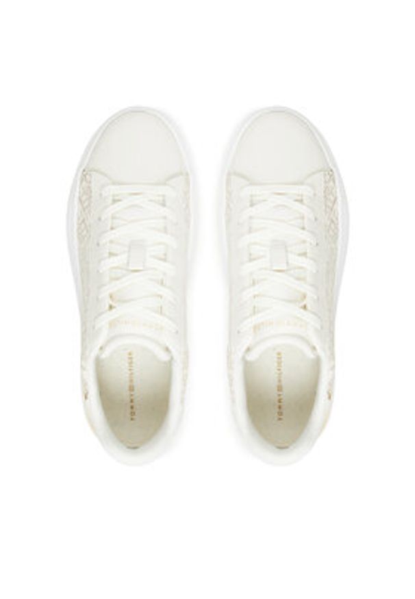 TOMMY HILFIGER - Tommy Hilfiger Sneakersy Monogram Platform Snk FW0FW09155 Écru. Materiał: skóra. Obcas: na platformie