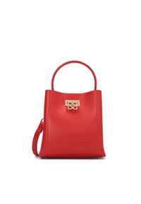 Kazar - Czerwona torebka z dużym zapięciem. Kolor: czerwony. Wzór: paski, gładki. Materiał: skórzane. Styl: elegancki. Rodzaj torebki: do ręki #1