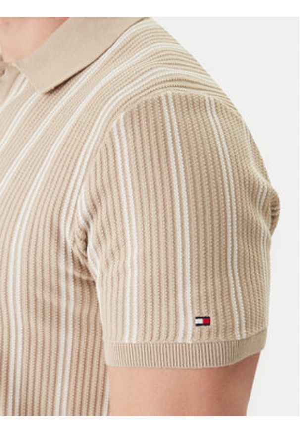 TOMMY HILFIGER - Tommy Hilfiger Polo Vertical MW0MW41949 Beżowy Regular Fit. Typ kołnierza: polo. Kolor: beżowy. Materiał: bawełna