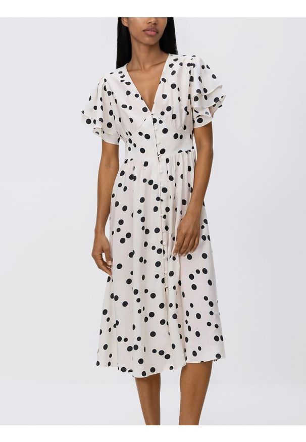 Reserved - Sukienka midi z modalem - złamana biel. Materiał: tkanina. Długość: midi