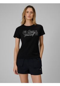 4f - 4F T-shirt regular z nadrukiem damski - czarny XL. Okazja: na co dzień, na spacer, do pracy. Kolor: czarny. Materiał: materiał, bawełna. Wzór: nadruk. Styl: casual #1
