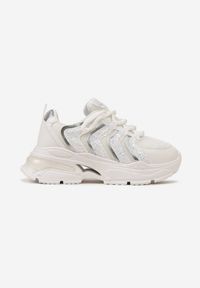 Born2be - Białe Sneakersy na Platformie z Brokatowymi Wstawkami Flenai. Kolor: biały. Wzór: aplikacja. Obcas: na platformie #2