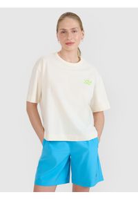 4f - 4F T-shirt regular z nadrukiem damski - biały XL. Okazja: na co dzień. Kolor: biały. Materiał: bawełna, jersey. Długość rękawa: krótki rękaw. Długość: krótkie. Wzór: nadruk. Styl: casual, sportowy, klasyczny #2