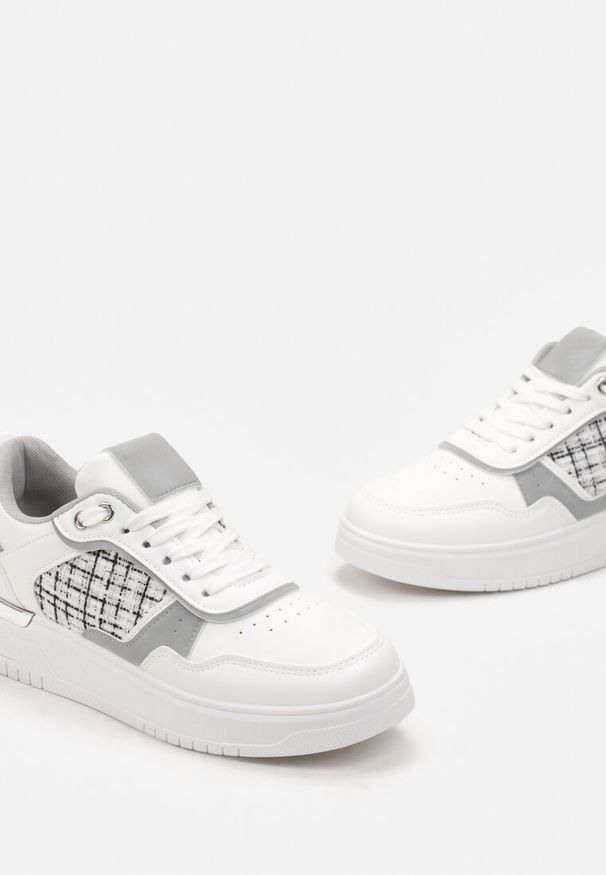 Born2be - Białe Sneakersy na Niskiej Platformie z Tweedową Wstawką Niman. Nosek buta: okrągły. Zapięcie: sznurówki. Kolor: biały. Materiał: materiał. Sezon: jesień, wiosna. Obcas: na platformie. Wysokość obcasa: niski