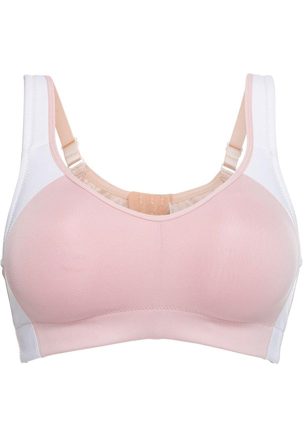 bonprix - Biustonosz sportowy, średni stopień podtrzymywania biustu. Kolor: różowy. Rodzaj stanika: różne sposoby noszenia, wyściełane miseczki