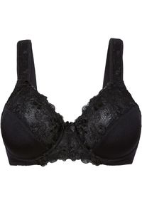 bonprix - Biustonosz minimizer z wyściełanymi ramiączkami. Kolor: czarny. Materiał: koronka. Wzór: aplikacja, haft #1