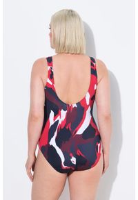 ULLA POPKEN - Damski Strój kąpielowy wzór w palmy bez miękkich miseczek okrągły dekolt. Kolekcja: plus size. Kolor: niebieski. Materiał: poliester, elastan, poliamid, materiał