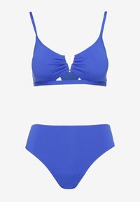 Renee - Niebieskie Bikini Majtki Figi i Biustonosz Ozdobiony Metaliczną Aplikacją Kinniela. Kolor: niebieski. Wzór: aplikacja