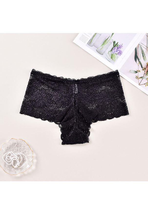 Intica - Koronkowe brazyliany z szerokim pasem na co dzień So. Kolor: czarny. Materiał: koronka. Wzór: koronka