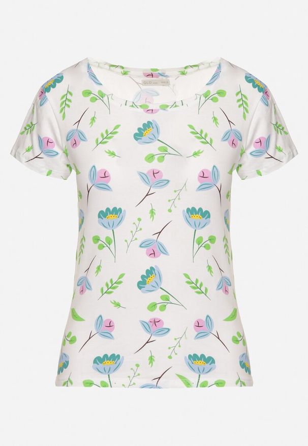 Born2be - Biało-Zielony Bawełniany T-shirt Ozdobiony Nadrukiem Zarice. Okazja: na co dzień. Kolor: biały. Materiał: bawełna. Wzór: nadruk, aplikacja. Styl: casual, klasyczny