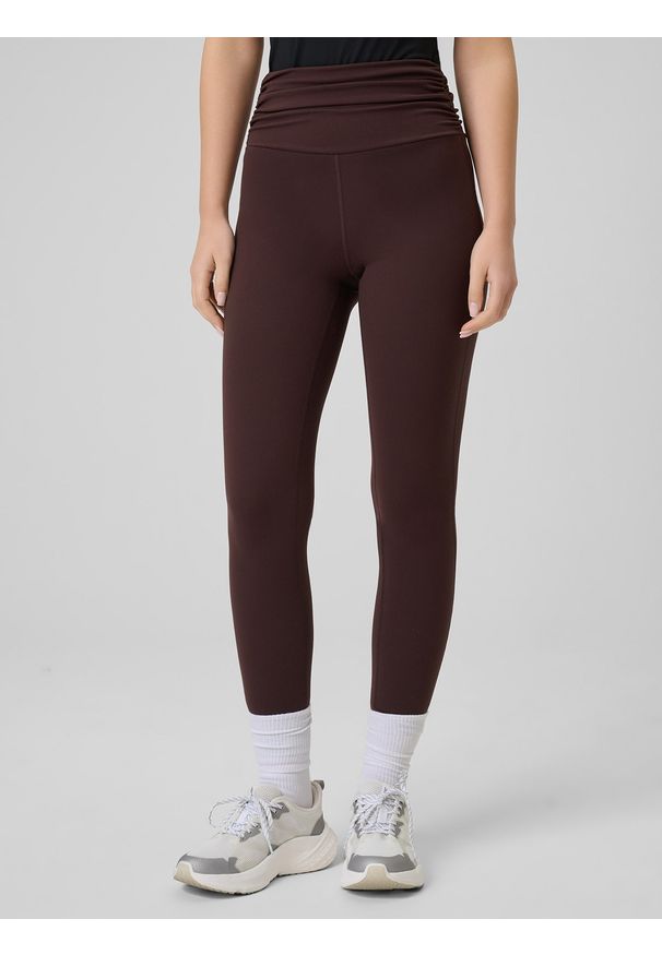 4f - 4F Legginsy dzianinowe damskie - brązowe S. Okazja: na spacer, na co dzień, do domu. Kolor: brązowy. Materiał: dzianina. Długość: do kostek. Styl: casual. Sport: turystyka piesza