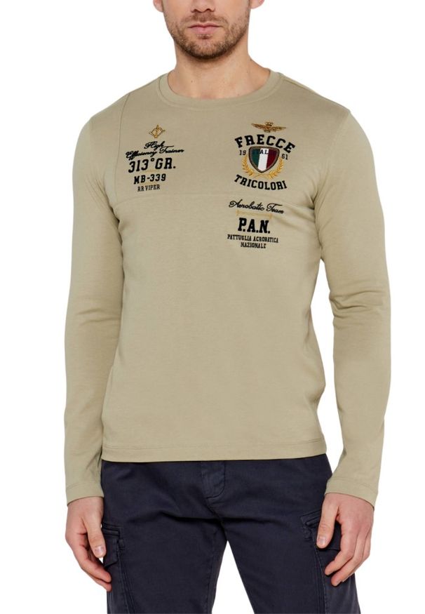 Aeronautica Militare - AERONAUTICA MILITARE Beżowy męski longsleeve, Rozmiar L. Kolor: beżowy. Długość rękawa: długi rękaw