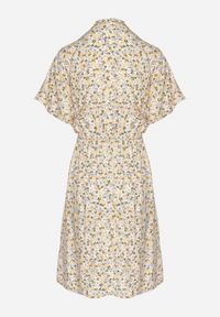 Born2be - Beżowa Sukienka w Kwiaty z Paskiem Cleza. Okazja: na co dzień. Typ kołnierza: dekolt w kształcie V. Kolor: beżowy. Wzór: kwiaty. Sezon: wiosna, lato. Styl: casual, elegancki #6