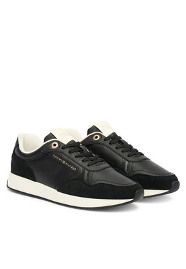 TOMMY HILFIGER - Tommy Hilfiger Sneakersy Monogram Mix Material Runner FW0FW09267 Czarny. Kolor: czarny. Materiał: zamsz, skóra