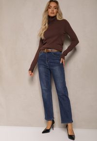 Renee - Granatowe Casualowe Jeansy Mom Fit High Waist Rialaria. Okazja: na co dzień. Stan: podwyższony. Kolor: niebieski. Styl: casual