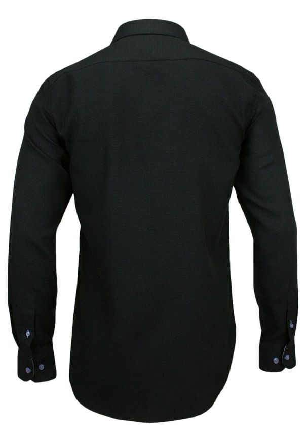 Rey Jay - Koszula Męska REY JAY, Slim-Fit, Długi Rękaw, Grafitowa w Drobny Groszek. Kolor: niebieski. Materiał: bawełna, poliester. Długość rękawa: długi rękaw. Długość: długie. Wzór: grochy