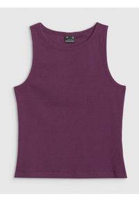 4f - 4F Top slim gładki damski - fioletowy XL. Kolor: fioletowy. Materiał: jersey, dzianina, materiał, bawełna, elastan. Wzór: gładki