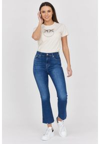 7 FOR ALL MANKIND Ciemnoniebieskie jeansy damskie z poszarpanymi nogawkami HW Slim Kick, Rozmiar 30. Kolor: niebieski
