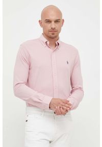 Polo Ralph Lauren koszula bawełniana męska kolor różowy regular z kołnierzykiem button-down. Typ kołnierza: button down, polo. Kolor: różowy. Materiał: bawełna. Długość rękawa: długi rękaw. Długość: długie. Wzór: gładki
