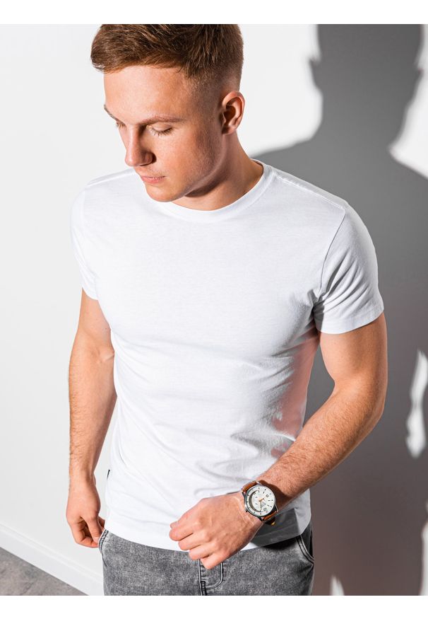 Ombre Clothing - T-shirt męski bawełniany BASIC - biały V4 S1370 - XXL. Kolor: biały. Materiał: bawełna. Styl: klasyczny