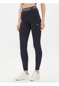 TOMMY HILFIGER - Tommy Hilfiger Legginsy Monotype WW0WW41512 Granatowy Slim Fit. Kolor: niebieski. Materiał: syntetyk