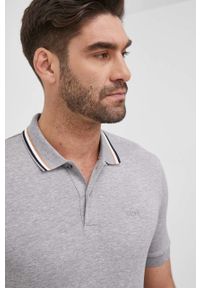 BOSS polo bawełniane 50469360 kolor szary gładki. Typ kołnierza: polo. Kolor: szary. Materiał: bawełna. Długość: krótkie. Wzór: gładki