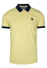 Męska Koszulka Polo - Bartex - Żółta. Okazja: na co dzień. Typ kołnierza: polo. Kolor: złoty, żółty, wielokolorowy. Materiał: bawełna, elastan. Styl: casual