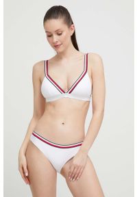 TOMMY HILFIGER - Tommy Hilfiger biustonosz kąpielowy kolor biały lekko usztywniona miseczka. Kolor: biały. Materiał: materiał #4