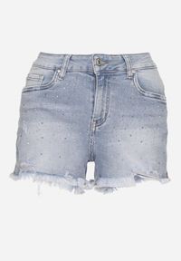 Born2be - Niebieskie Jeansowe Bawełniane Szorty z Cyrkoniami Folorina. Okazja: na co dzień, na spacer. Kolor: niebieski. Materiał: bawełna, jeans. Sezon: lato. Styl: klasyczny, glamour, casual #7