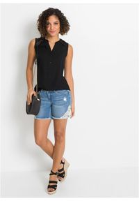 bonprix - Bluzka bez rękawów z czystej wiskozy. Kolor: czarny. Materiał: wiskoza, koronka. Długość rękawa: bez rękawów. Długość: długie. Wzór: haft, koronka. Sezon: lato #2