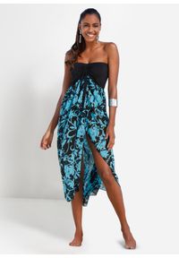 bonprix - Sukienka plażowa z szyfonu, z dekoltem bandeau. Okazja: na plażę. Kolor: czarny. Materiał: szyfon. Styl: elegancki #1