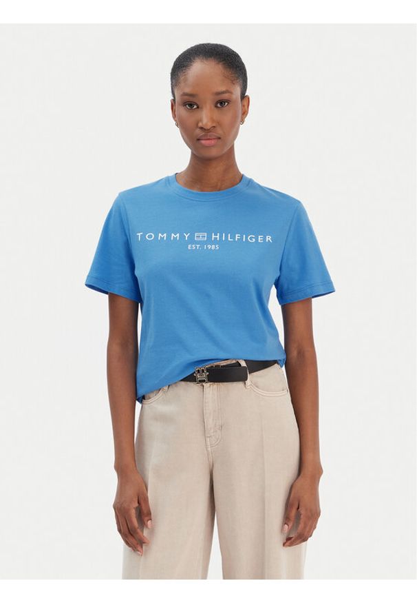 TOMMY HILFIGER - Tommy Hilfiger T-Shirt Logo WW0WW40276 Niebieski Regular Fit. Kolor: niebieski. Materiał: bawełna