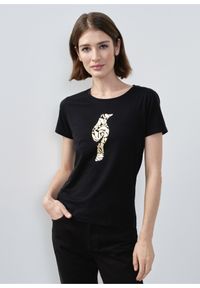 Ochnik - T-shirt damski czarny z wilgą. Kolor: czarny. Materiał: bawełna. Wzór: aplikacja #1