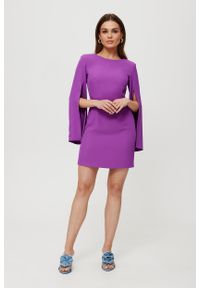 MOE - Lawendowa Mini Sukienka z Rozciętymi Rękawami. Kolor: fioletowy. Materiał: poliester, elastan. Długość: mini #1