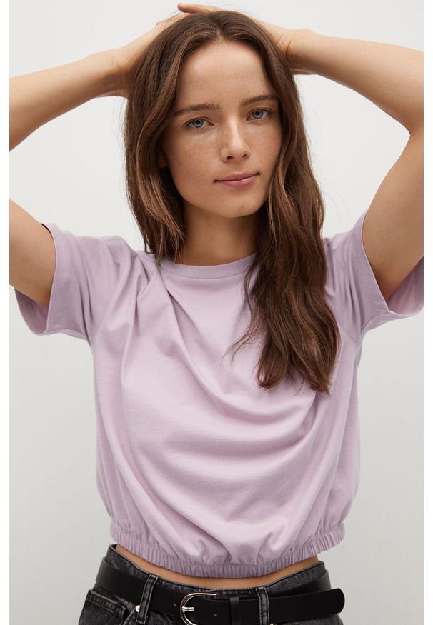 mango - Mango - T-shirt Vila. Okazja: na co dzień. Kolor: różowy. Materiał: bawełna, dzianina. Wzór: gładki. Styl: casual