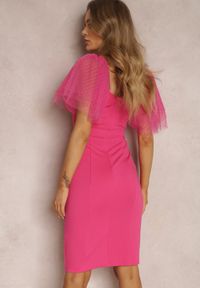 Renee - Fuksjowa Sukienka Trypheira. Kolor: różowy. Materiał: bawełna, tkanina. Długość rękawa: krótki rękaw. Styl: elegancki. Długość: mini #4