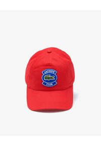 Lacoste - LACOSTE - Czerwona czapka z daszkiem z naszywką. Kolor: czerwony. Materiał: bawełna. Wzór: aplikacja #2