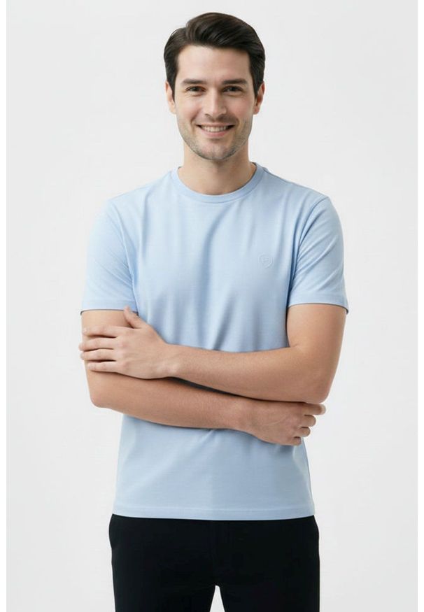 Koszulka Męska (T-Shirt) - Pako Jeans - Błękit, Dekolt U-Neck (Okrągły). Okazja: na co dzień. Kolor: niebieski. Materiał: bawełna. Styl: casual