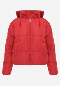 Renee - Czerwona Kurtka Pikowana Wykończona Kapturem Aviatoria. Okazja: do pracy. Kolor: czerwony. Materiał: dzianina, jeans #3