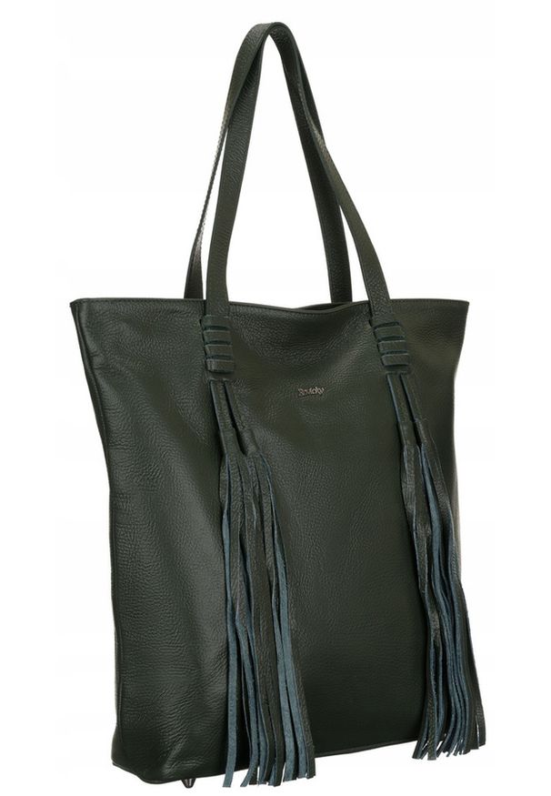 ROVICKY - Shopperka skórzana boho Rovicky TWR-164 zielona. Kolor: zielony. Dodatki: z frędzlami, z breloczkiem. Materiał: skórzane. Styl: boho
