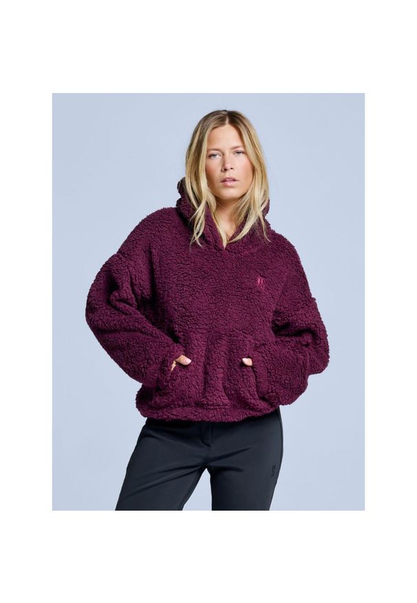 POEDERBAAS - Bluza z kapturem Fluffy - damska - na cztery pory roku - Teddy - bordowa. Typ kołnierza: kaptur. Kolor: czerwony. Materiał: poliester. Sezon: zima. Sport: narciarstwo