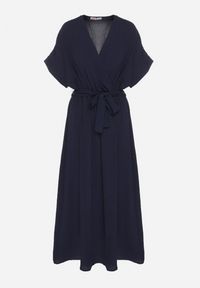 Born2be - Granatowa Sukienka z Bawełną i Ozdobnym Paskiem Lunistra. Okazja: na co dzień. Kolor: niebieski. Materiał: bawełna. Wzór: aplikacja. Styl: klasyczny, casual, elegancki #2