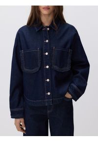 Reserved - Koszula z falbankami - granatowy. Typ kołnierza: kołnierz z falbankami. Kolor: niebieski. Materiał: bawełna, tkanina #1